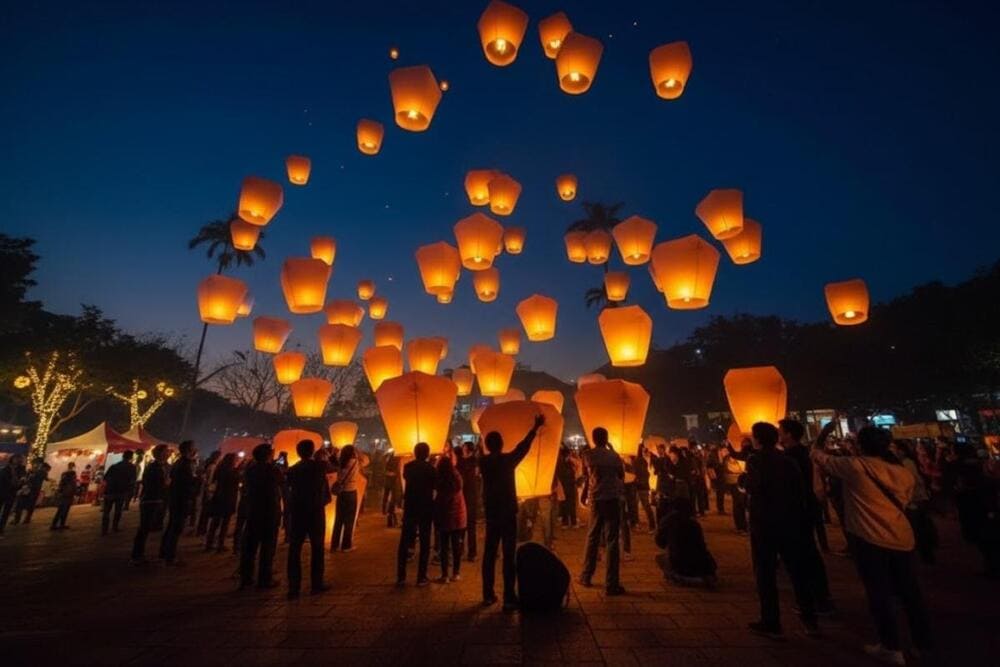 Thả đèn trời ở Shifen.